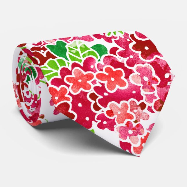 Corbata Patrón floral de geranio rosado rojo (Enrollado)