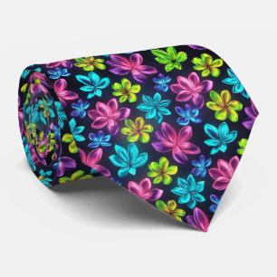 Corbata Patrón floral de gradiente neón atrevido