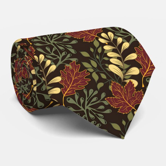 Corbata Patrón floral de hojas de arce rojas oscuras (Enrollado)