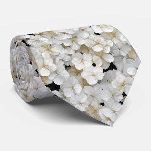 Corbata Patrón floral de Hortensia Blanca