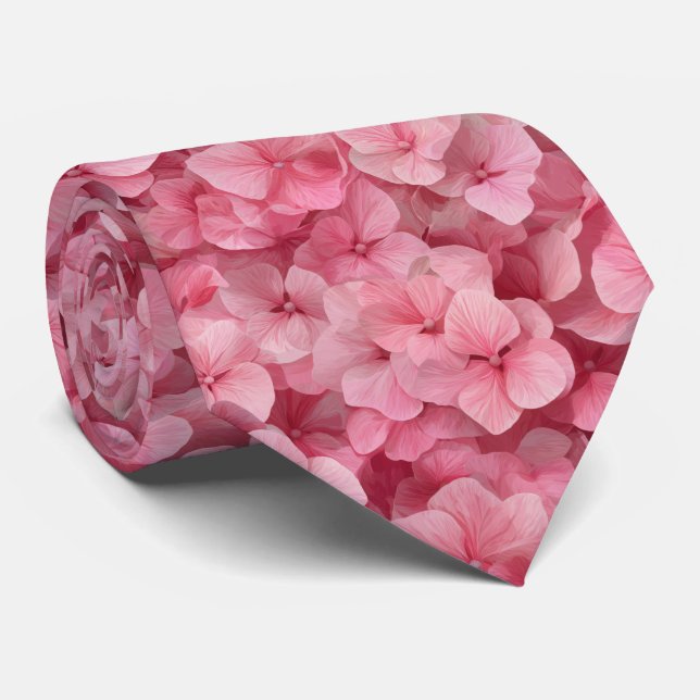 Corbata Patrón floral de Hortensia Rosa (Enrollado)