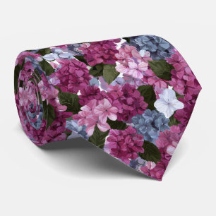 Corbata Patrón floral de hortensias rosadas y moradas