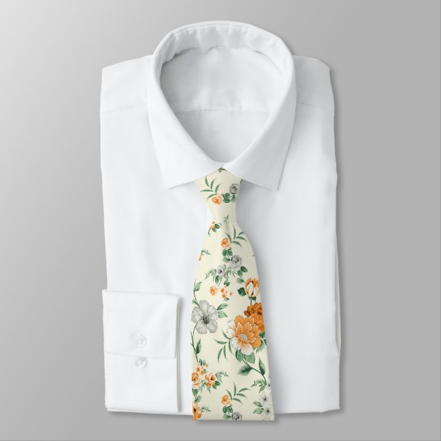 Corbata Patrón floral de jardín amarillo suave (Atado)