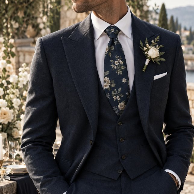 Corbata Patrón Floral de la Marina Refinada (Subido por el creador)