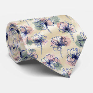 Corbata Patrón Floral de Línea en Acuarela