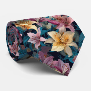 Corbata Patrón floral de lirio pastel y crema