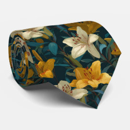 Corbata Patrón floral de lirios amarillos y crema