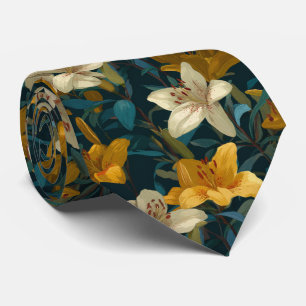 Corbata Patrón floral de lirios amarillos y crema
