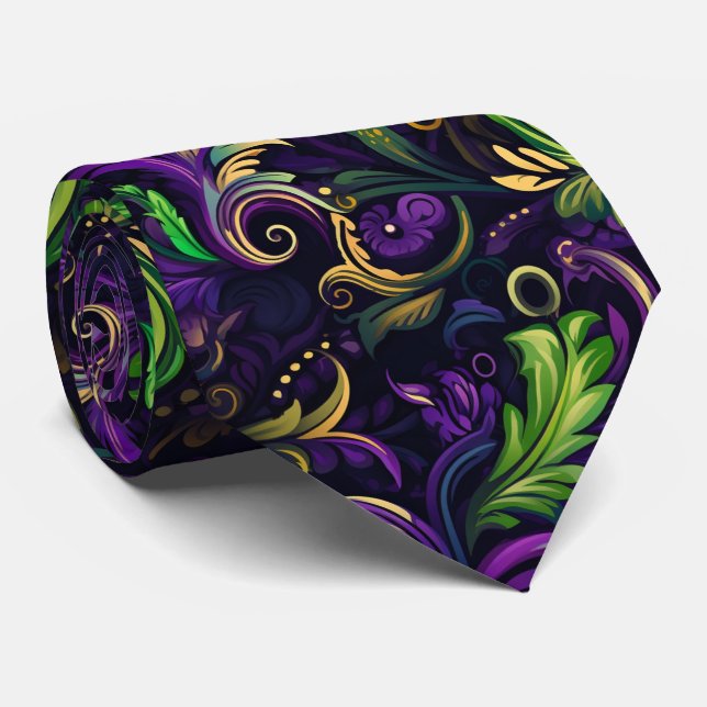 Corbata Patrón floral de Mardi Gras (Enrollado)