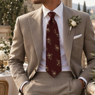 Corbata Patrón Floral de Marfil Borgoña Profundo Patrimoni