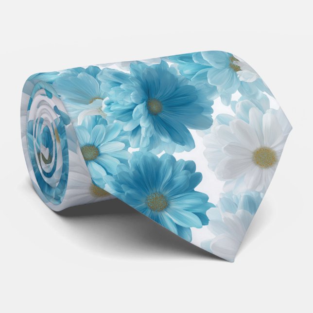 Corbata Patrón floral de margaritas blancas y azules (Enrollado)