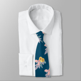 Corbata Patrón floral de moda sobre azul marino