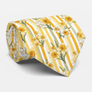 Corbata Patrón floral de narciso a rayas