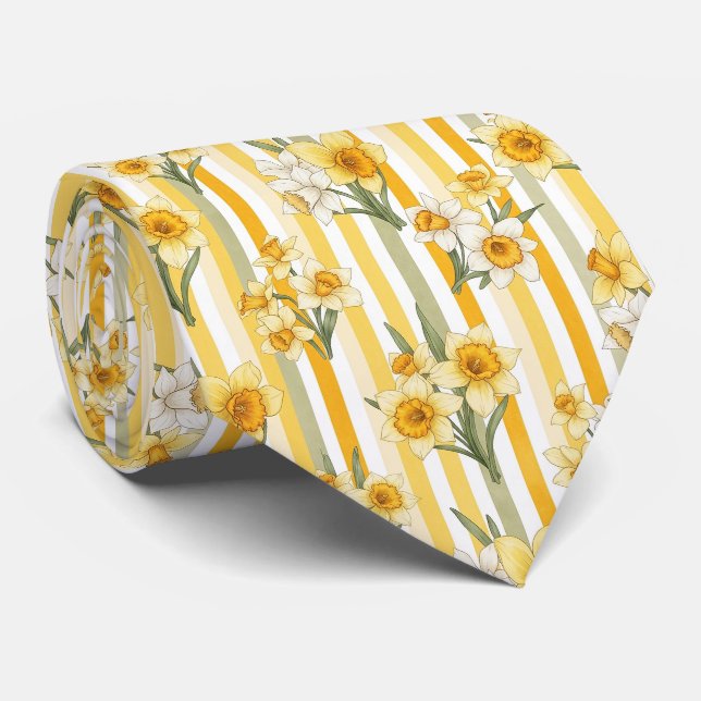 Corbata Patrón floral de narciso a rayas (Enrollado)