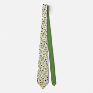 Corbata Patrón floral de narciso blanco