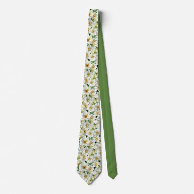 Corbata Patrón floral de narciso blanco (Anverso)