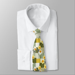 Corbata Patrón floral de narciso de mediados de siglo