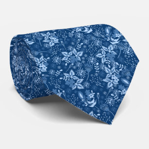 Corbata patrón floral de Navidad azul