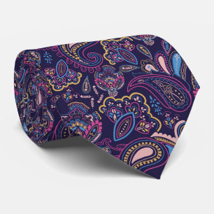 Corbata Patrón floral de paisley étnico retro azul vintage