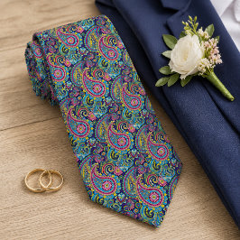 Corbata Patrón Floral de Paisley Rosa Retro Azul Amarillo