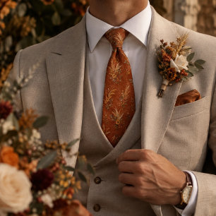 Corbata Patrón floral de Pampas bohemio en herrumbre