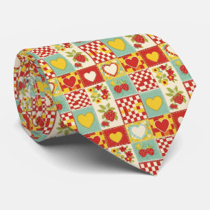 Corbata Patrón Floral de Parche Retro de Fresa