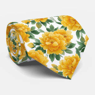 Corbata Patrón floral de peonía amarilla acuarela
