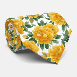Corbata Patrón floral de peonía amarilla acuarela