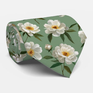 Corbata Patrón floral de peonía blanca