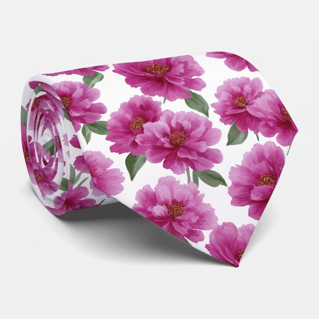 Corbata Patrón floral de peonía rosa (Enrollado)