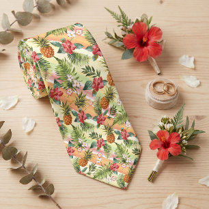 Corbata Patrón floral de piña hawaiana tropical