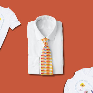 Corbata Patrón floral de píxeles geométricos en rojo naran