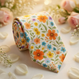 Corbata Patrón Floral de Pradera Brillante de Primavera