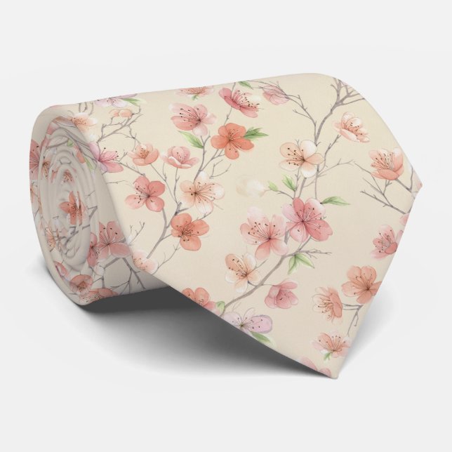 Corbata Patrón floral de primavera de flor de cerezo (Enrollado)