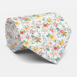 Corbata Patrón floral de primavera multicolor sobre fondo