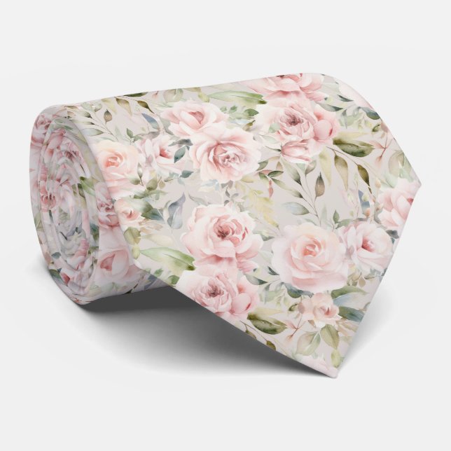 Corbata Patrón Floral de Rosa Acuarela Rosada (Enrollado)