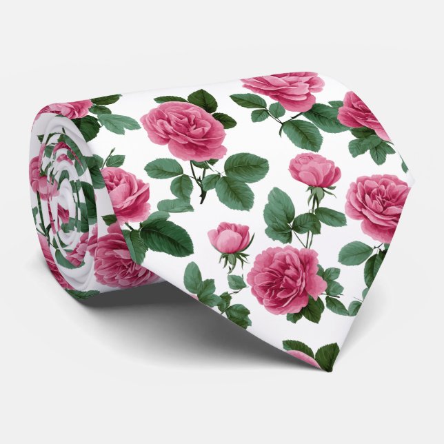 Corbata Patrón floral de rosa rosa (Enrollado)