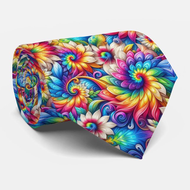 Corbata Patrón floral de teñido psicodélico (Enrollado)