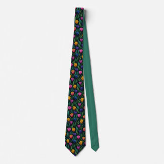 Corbata Patrón floral de tulipán colorido oscuro