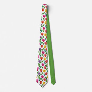 Corbata Patrón floral de tulipán dibujado a mano colorido