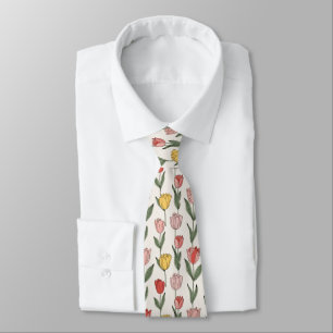 Corbata Patrón Floral de Tulipán Moderno Botánico Suave Pr