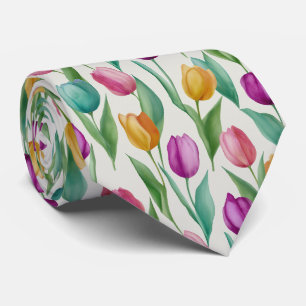 Corbata Patrón floral de tulipanes en acuarela colorida