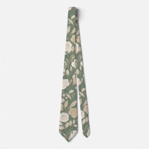 Corbata Patrón floral delicado en verde salvia