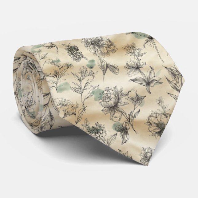 Corbata Patrón floral dibujado a mano estilo boceto (Enrollado)