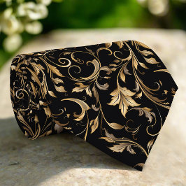 Corbata Patrón Floral Dorado Elegante Lujo Moderno