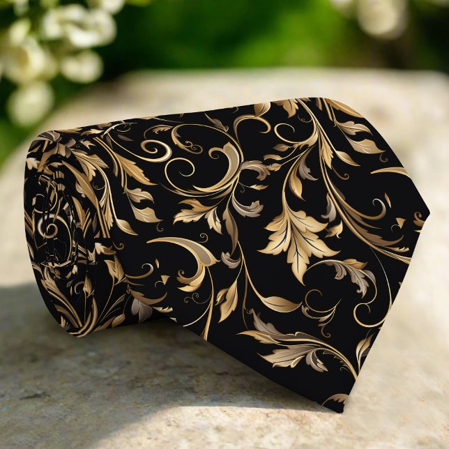 Corbata Patrón Floral Dorado  Elegante Lujo Moderno (Subido por el creador)