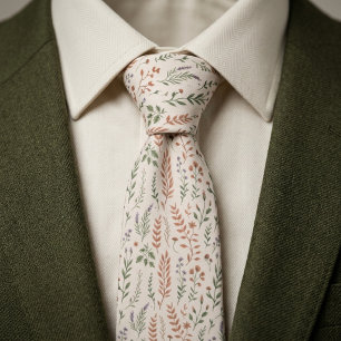 Corbata Patrón floral estético con fondo beige