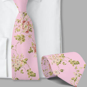 Corbata Patrón floral flores retro rosadas bonitas