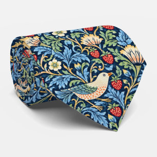 Corbata Patrón floral, fresa y pájaro vintage