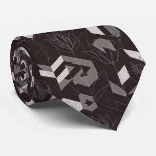 Corbata Patrón floral geométrico de tulipán taupe negro mo